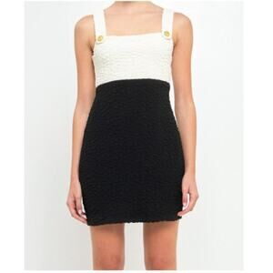 Endless Rose Popcorn Knit Color Block Sleeveless Mini Dress Square Neck Large